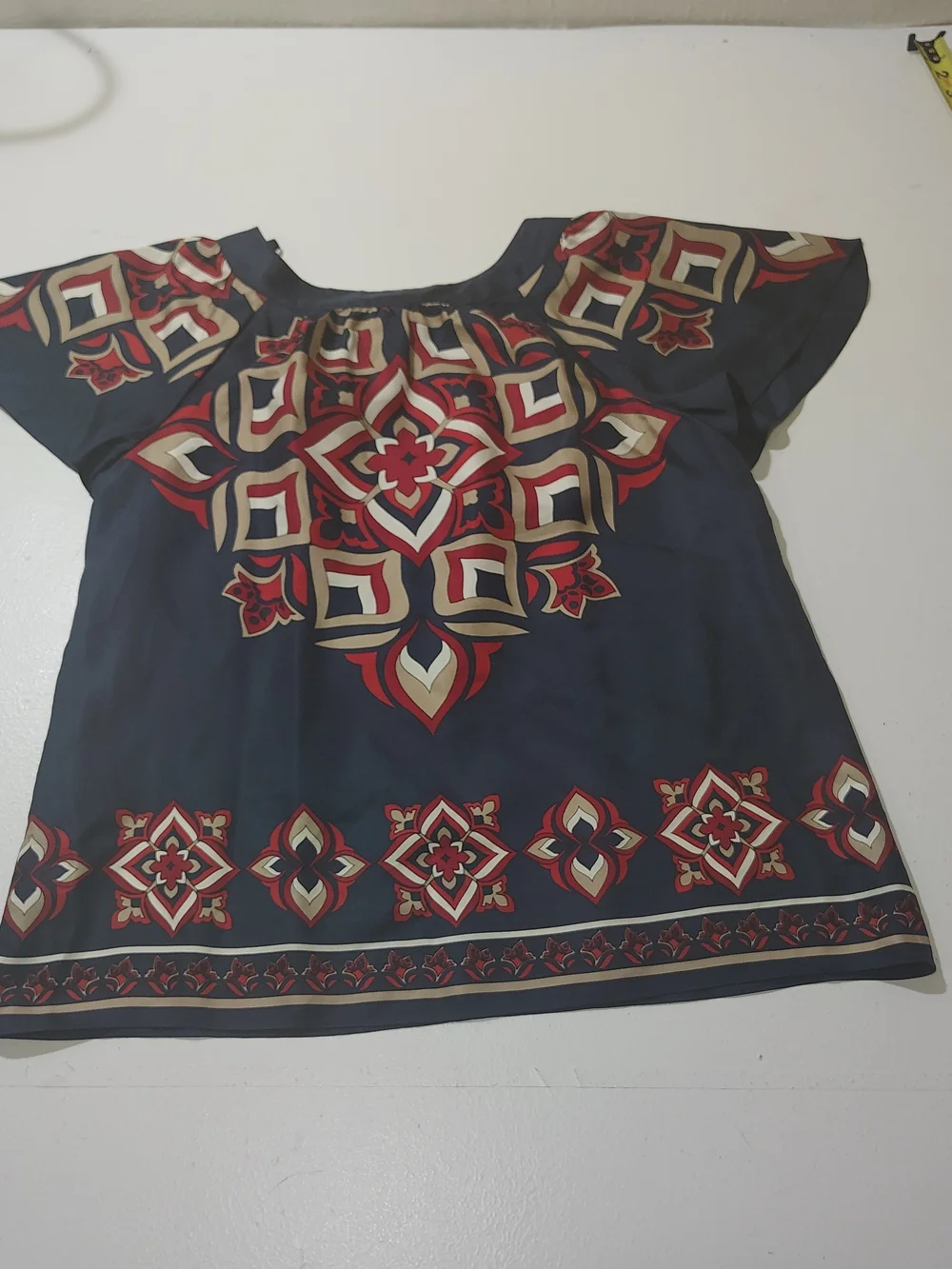 MICHAEL KORS boho peasant Top silk blouse shirt geo chic flouncy P/M